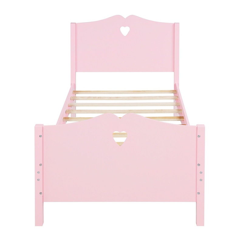 Twin Size Platform Bed With Headboard, Footboard And Slat Support – Pink