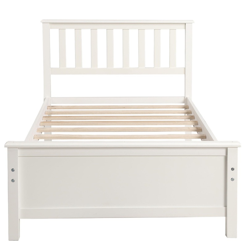 Twin Size Platform Bed With Headboard, Footboard And Slat Support – White