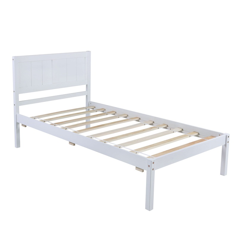 Twin Size Platform Bed With Headboard – White