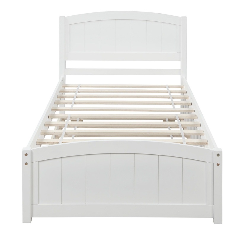 Twin Size, Platform Bed With Trundle – White