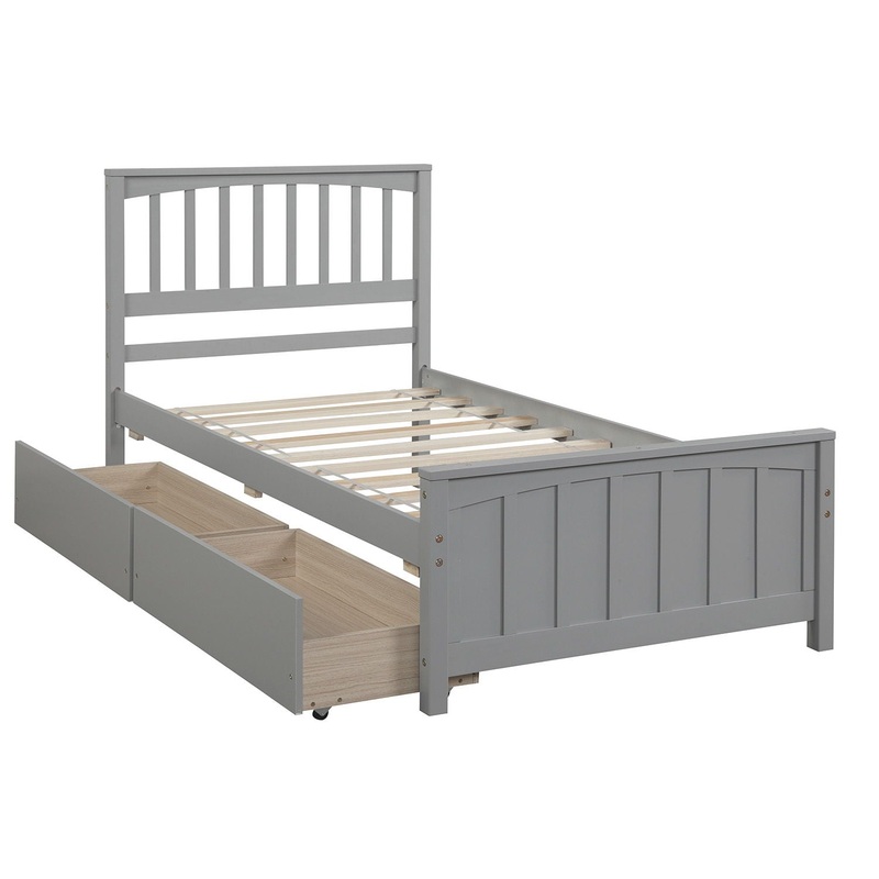 Twin Size Platform Bed With Two Drawers – Gray