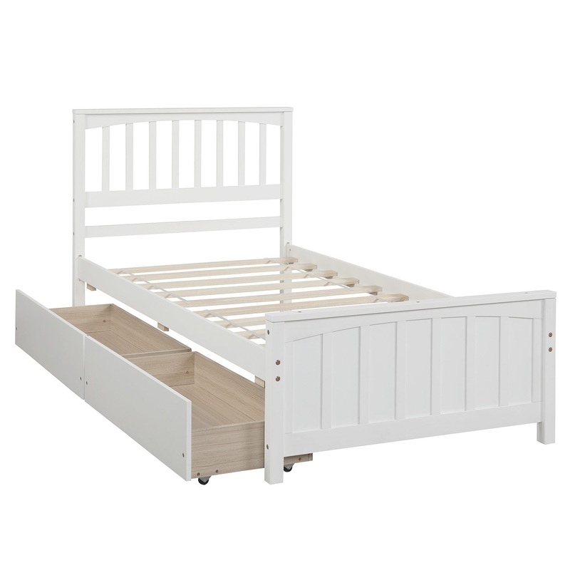 Twin Size Platform Bed With Two Drawers – White