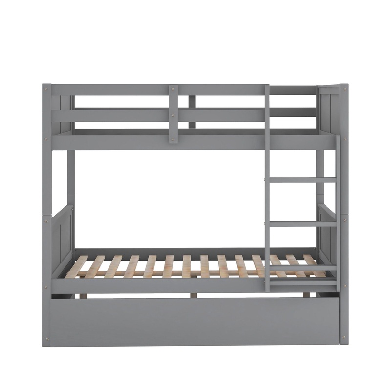 Full Over Full Bunk Bed With Twin Size Trundle – Gray