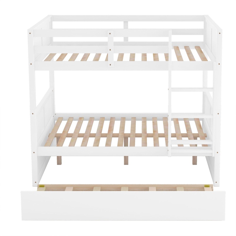 Full Over Full Bunk Bed With Twin Size Trundle – White