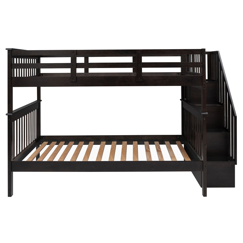 Full Over Full Stairway Bunk Bed With Storage And Guard Rail For Bedroom – Espresso
