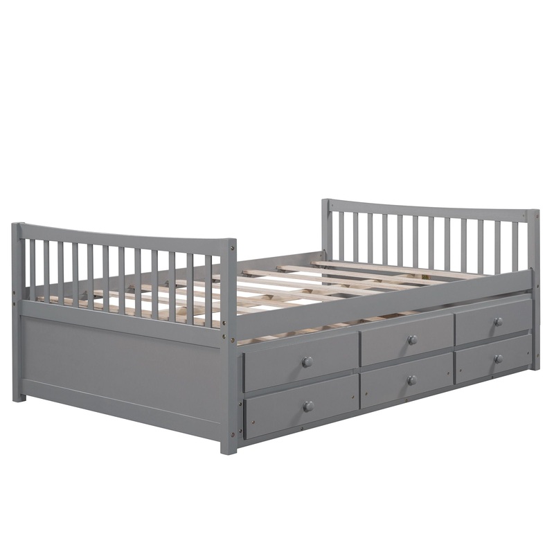 Full Size Daybed With Twin Size Trundle And Drawers – Gray