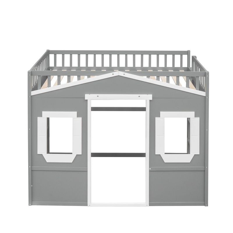 Full Size House Loft Bed With Ladder – Gray / White