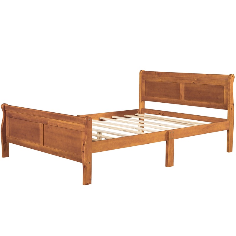 Full Size Platform Bed With Headboard And Slat Support – Oak