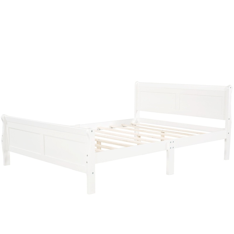 Full Size Platform Bed With Headboard And Slat Support – White