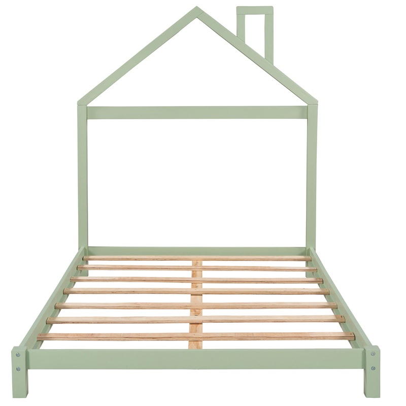 Full Size Platform Bed With House Shaped Headboard – Green