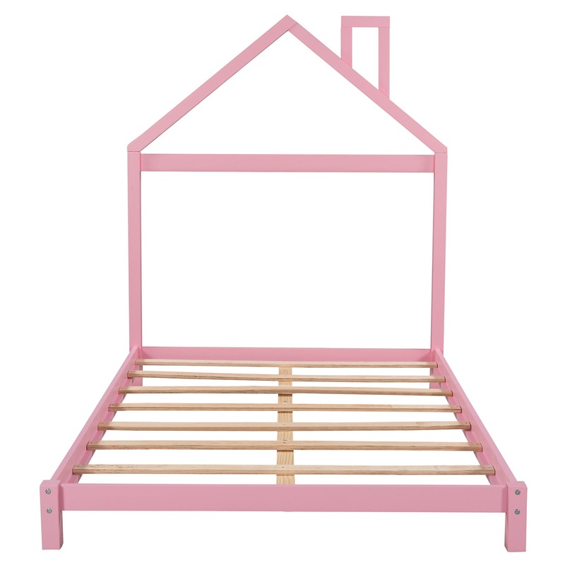 Full Size Platform Bed With House Shaped Headboard – Pink