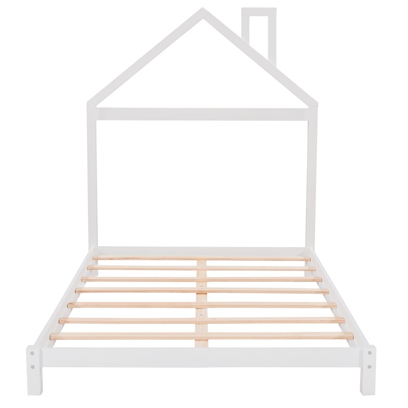 Full Size Platform Bed With House Shaped Headboard – White