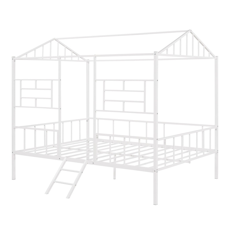 Full Size With Slatted Support, House Bed Frame, No Box Spring Needed – White