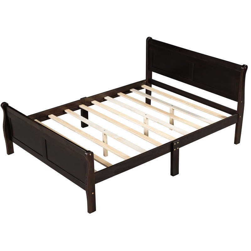 Queen Size Platform Bed With Headboard And Slat Support – Espresso