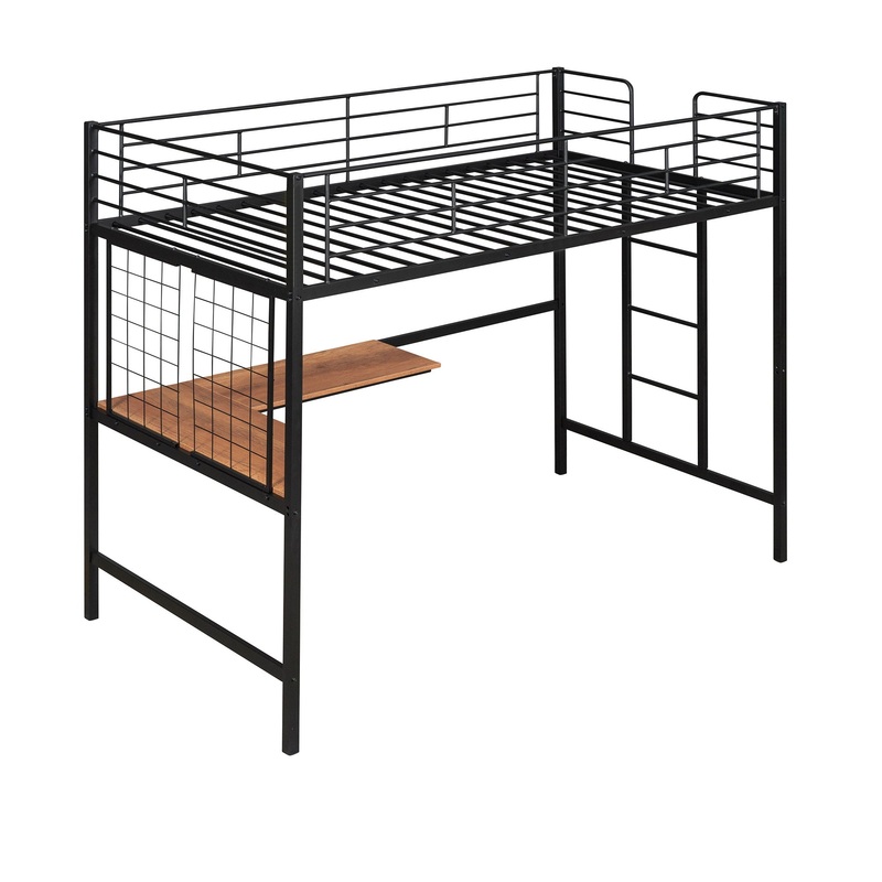 Twin Loft Bed With Desk And Grid – Black