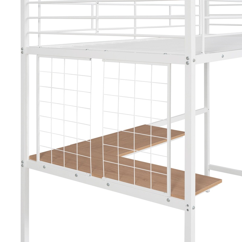 Twin Loft Bed With Desk And Grid – White
