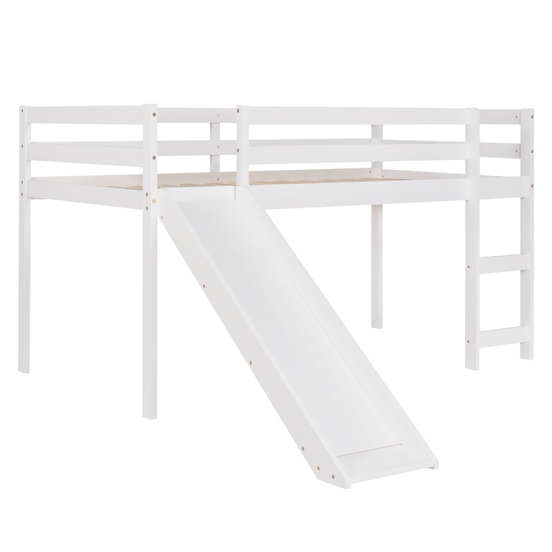 Twin Loft Bed With Slide, Multifunctional Design – White