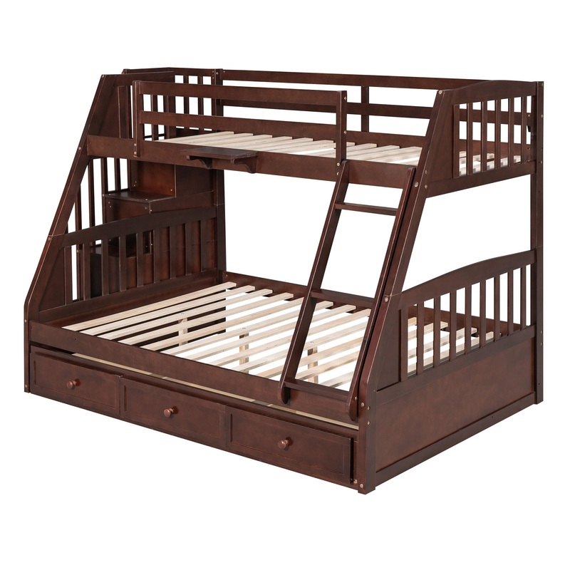 Twin Over Full Bunk Bed With Drawers, Ladder And Storage Staircase – Espresso