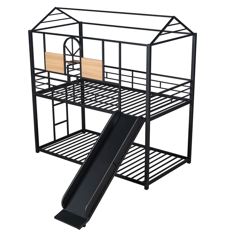 Twin Over Twin Bunk Bed, Housebed With Slide – Black