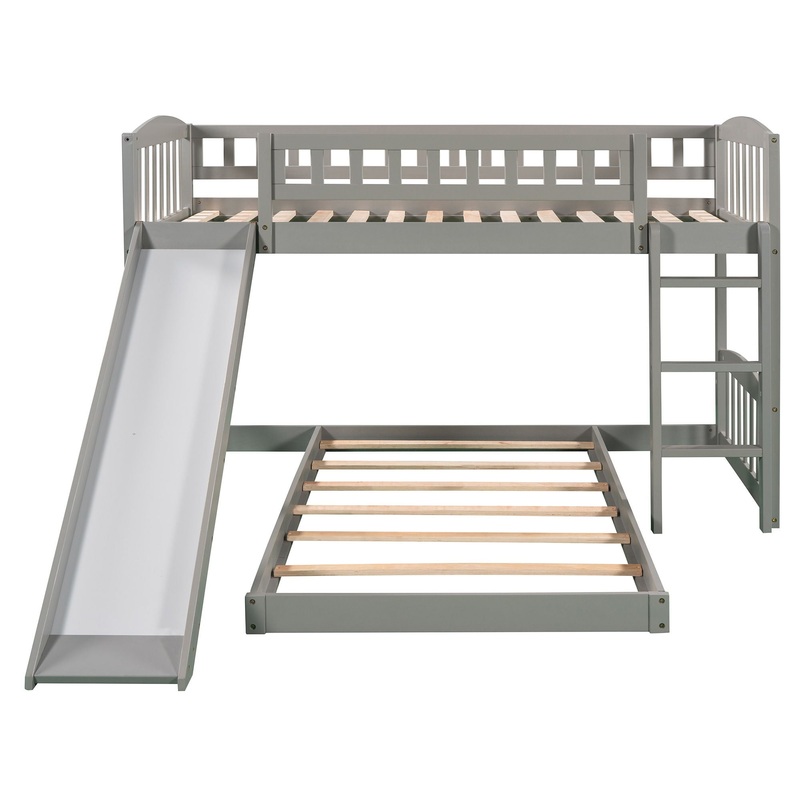 Twin Over Twin Bunk Bed & Slide And Ladder – Gray