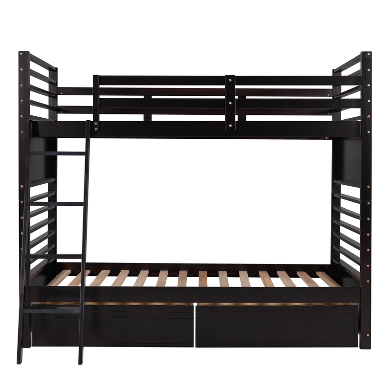 Twin Over Twin Bunk Bed With 2 Drawers – Espresso