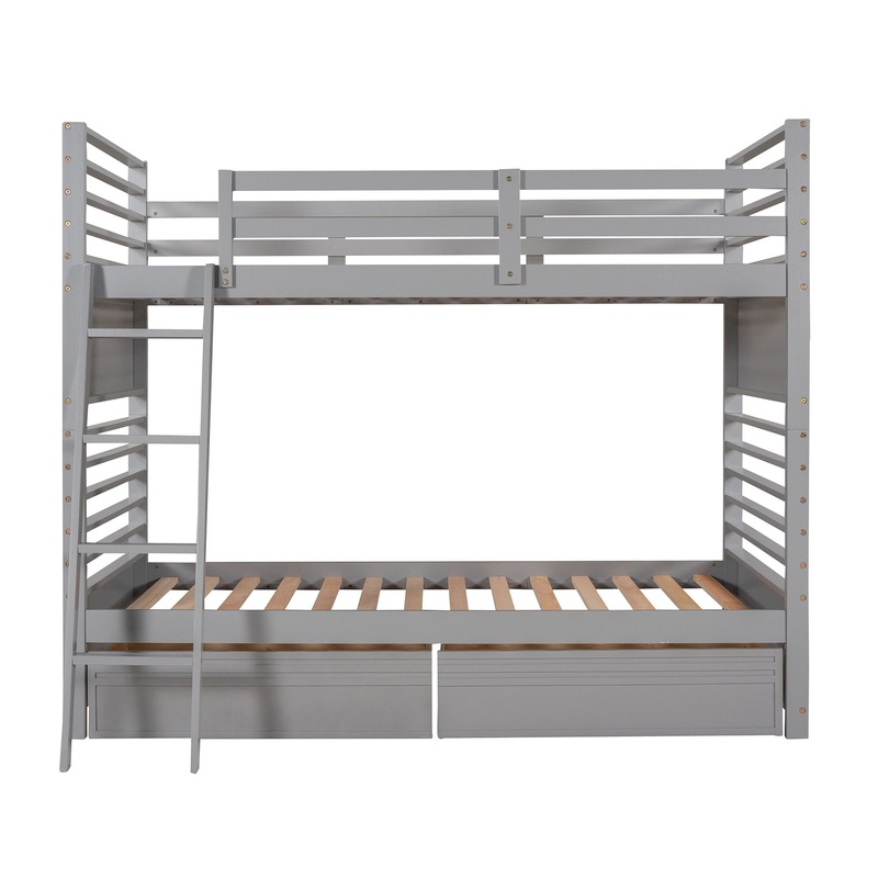 Twin Over Twin Bunk Bed With 2 Drawers – Gray