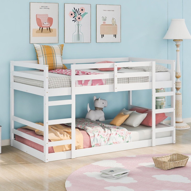 Twin Over Twin Bunk Bed With Ladder – White