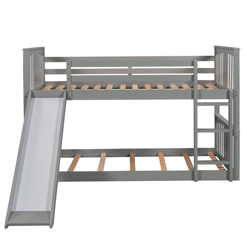 Twin Over Twin Bunk Bed With Slide And Ladder – Gray