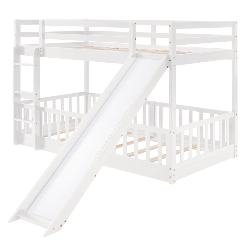 Twin Over Twin Bunk Bed With Slide And Ladder – White