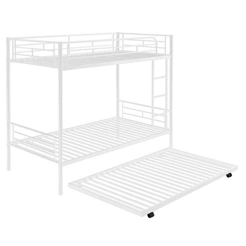 Twin Over Twin Bunk Bed With Trundle, Can Be Divided Into Two Beds, No Box Spring Needed – White