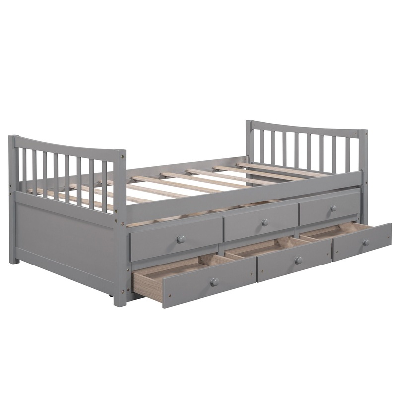 Twin Size Daybed With Trundle And Drawers – Gray