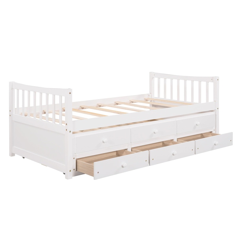 Twin Size Daybed With Trundle And Drawers – White