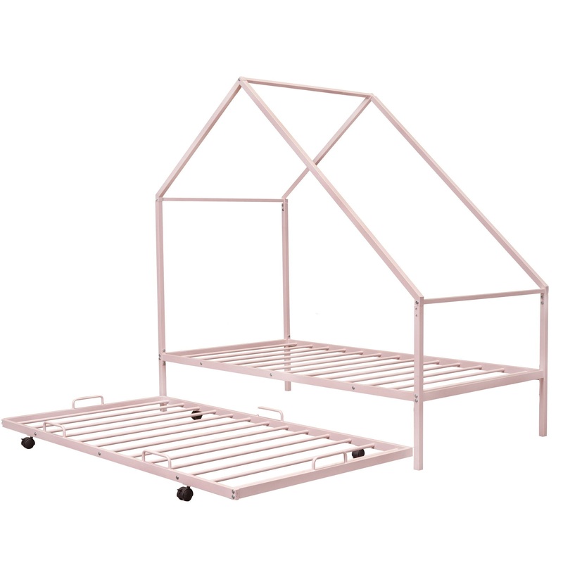 Twin Size House Bed With Trundle – Pink