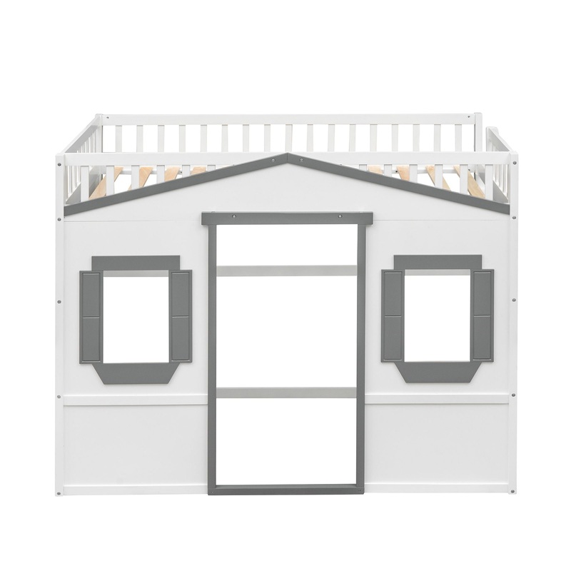 Twin Size House Loft Bed With Ladder – White / Gray