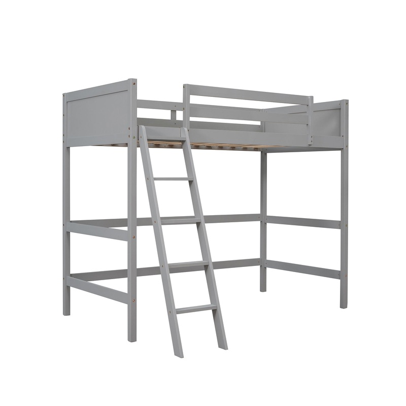 Twin Size Loft Bed With Ladder – Gray