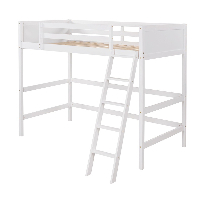 Twin Size Loft Bed With Ladder – White