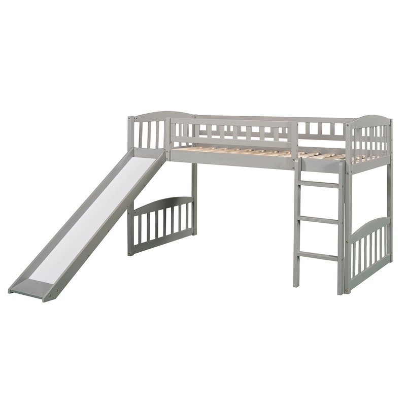 Twin Size Loft Bed With Slide And Ladder – Gray
