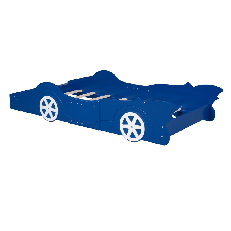 Twin Size Platform Bed Race Car Shaped With Wheels – Blue