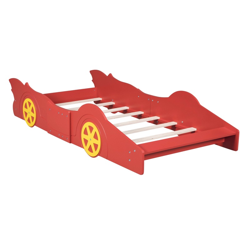Twin Size Platform Bed Race Car Shaped With Wheels – Red