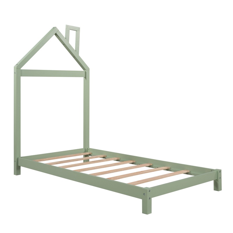 Twin Size Platform Bed With House Shaped Headboard – Green