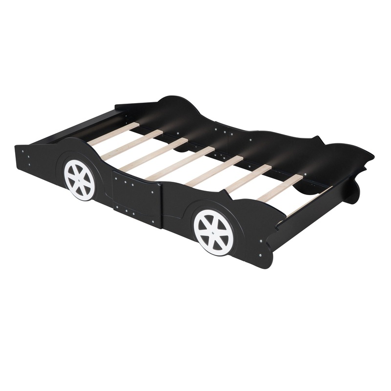 Twin Size Race Car Shaped Platform Bed With Wheels – Black