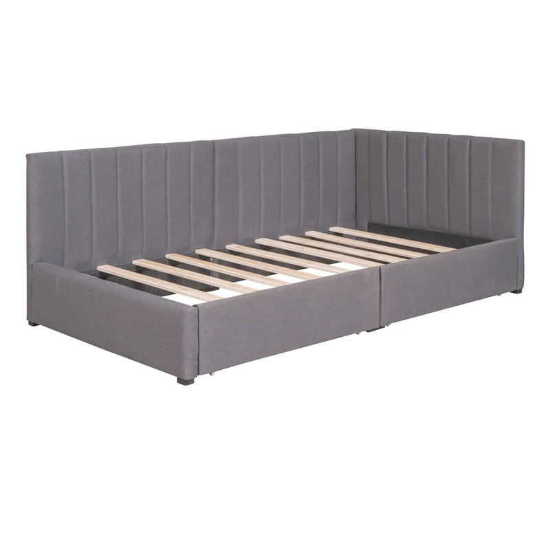 Twin Size Upholstered Daybed With 2 Storage Drawers, Sofa Bed Frame No Box Spring Needed – Gray