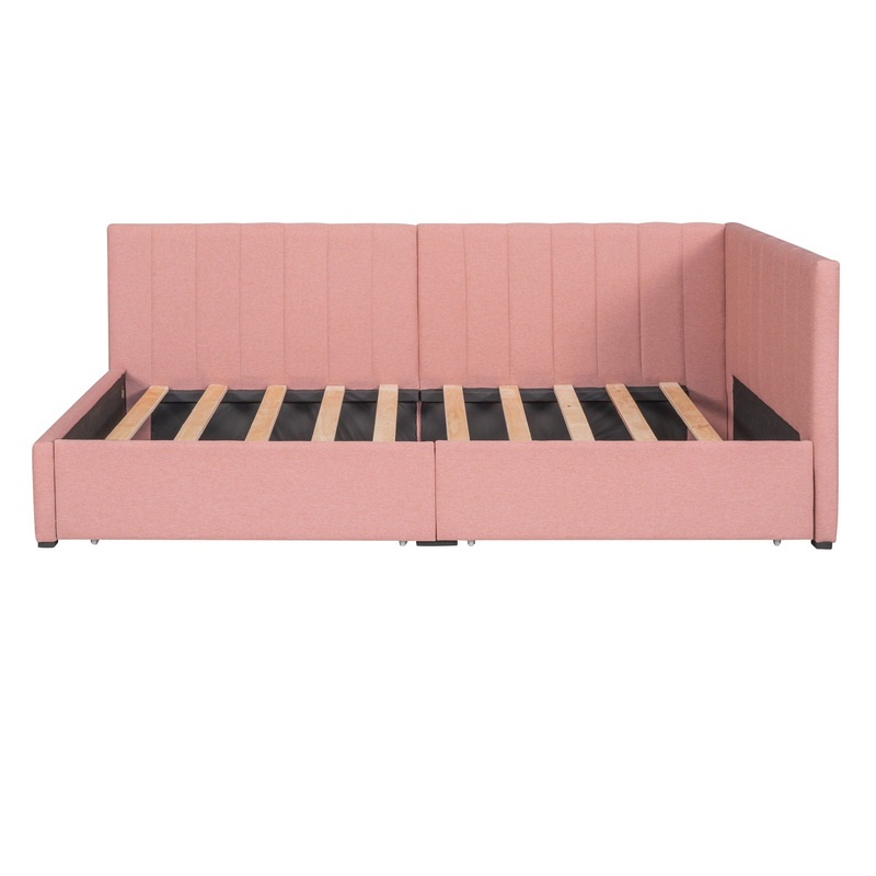 Twin Size Upholstered Daybed With 2 Storage Drawers, Sofa Bed Frame No Box Spring Needed – Pink