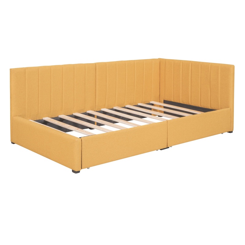 Twin Size Upholstered Daybed With 2 Storage Drawers, Sofa Bed Frame No Box Spring Needed – Yellow
