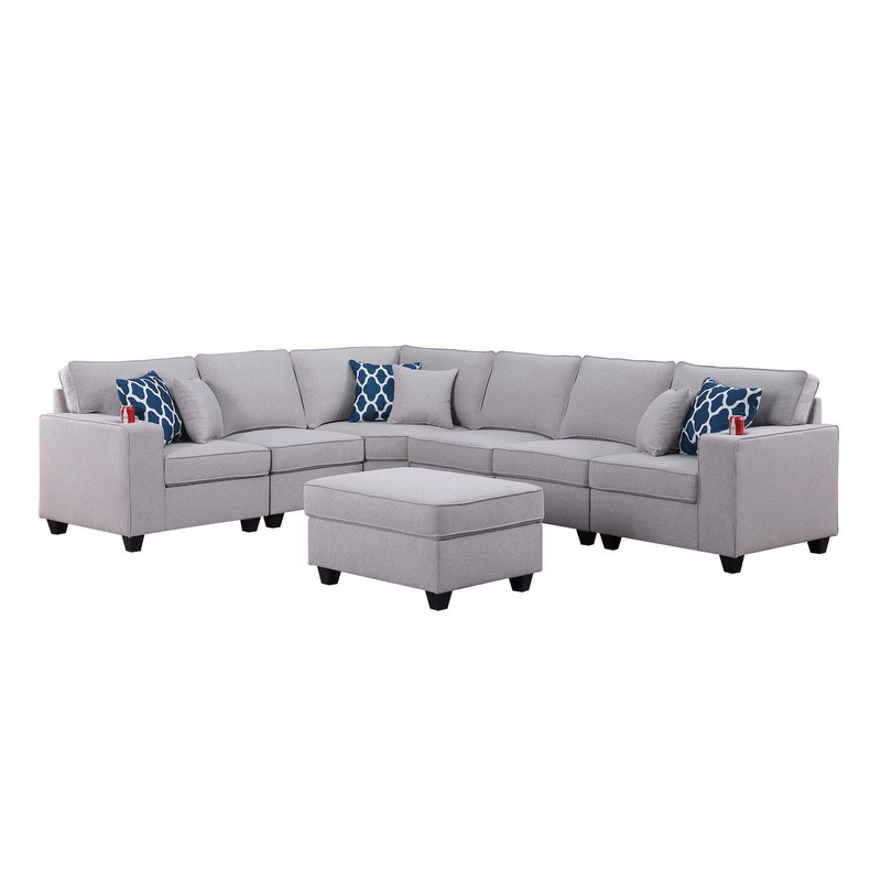 Cooper – 7 Piece Reversible L-Shape Sectional Sofa With Comfort Ottoman And Cupholder – Light Gray