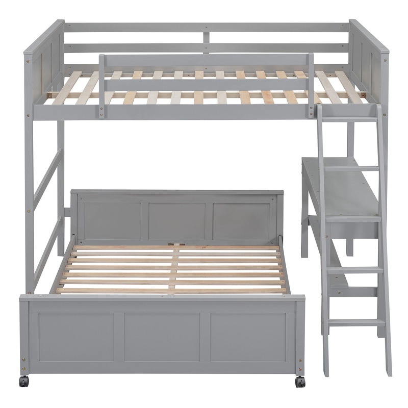 Full Over Full Bunk Bed With Desk – Gray