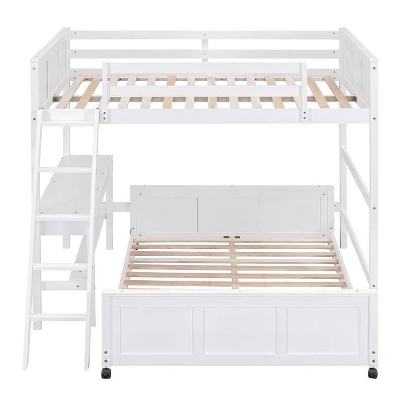 Full Over Full Bunk Bed With Desk – White