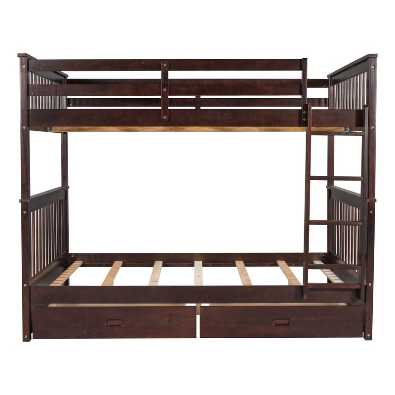 Full Over Full Bunk Bed With Ladders And 2 Storage Drawers – Espresso