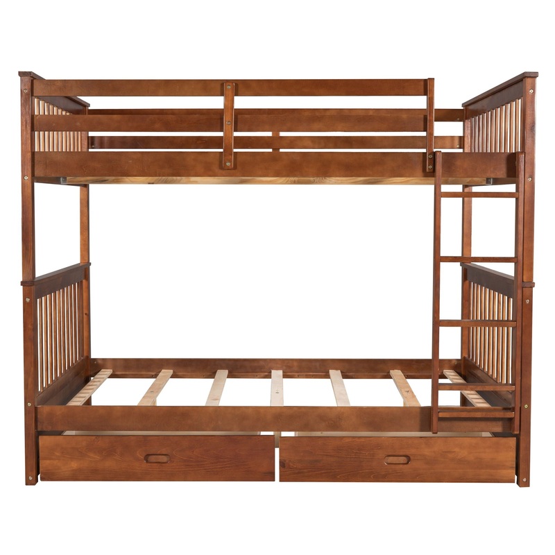 Full Over Full Bunk Bed With Ladders And 2 Storage Drawers – Walnut