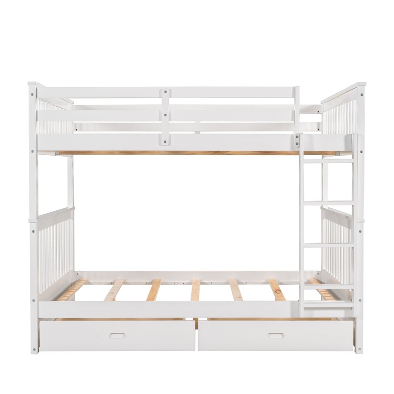 Full Over Full Bunk Bed With Ladders And 2 Storage Drawers – White